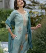 Tissue with floral print and embroidery party wear kurti set