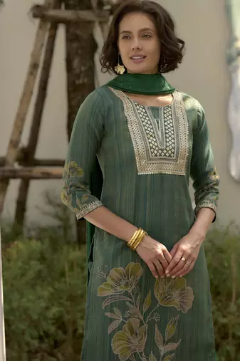 Tissue with floral print and embroidery party wear kurti set