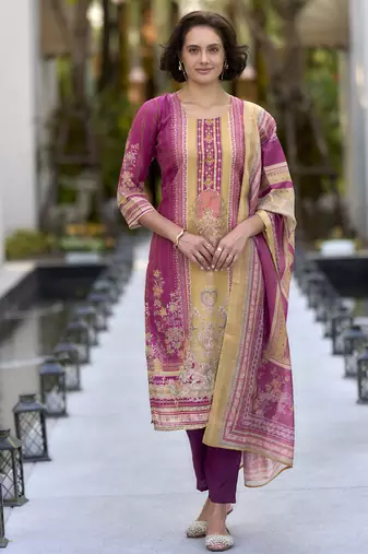 Silk blend kurta with bottom dupatta