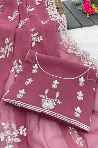 onion pink shimmer silk blend sequin embroidered saree with blouse