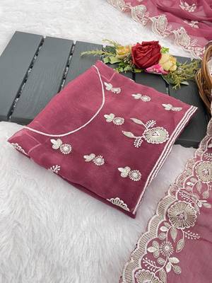 onion pink shimmer silk blend sequin embroidered saree with blouse 3