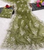 green shimmer silk blend sequin embroidered saree with blouse