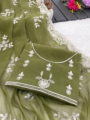 green shimmer silk blend sequin embroidered saree with blouse 2