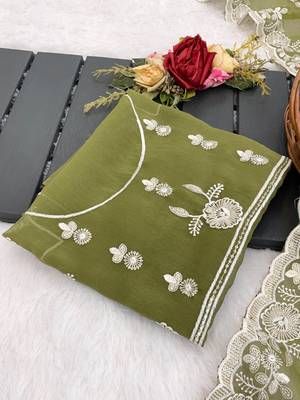green shimmer silk blend sequin embroidered saree with blouse 3