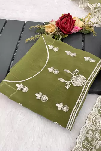 green shimmer silk blend sequin embroidered saree with blouse