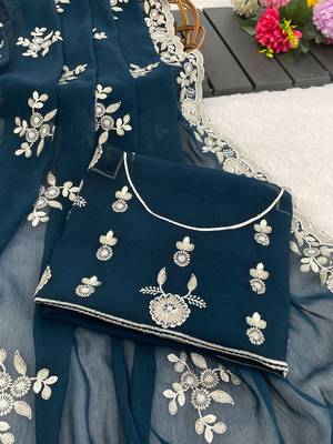teal shimmer silk blend sequin embroidered saree with blouse 2