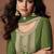Green embroidery, zari & sequins work chinnon silk straight palazzo suit - free size stitching (size upto 42")