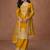 Mustard embroidery, zari & sequins work chinnon silk straight palazzo suit - free size stitching (size upto 42")