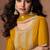 Mustard embroidery, zari & sequins work chinnon silk straight palazzo suit - free size stitching (size upto 42")