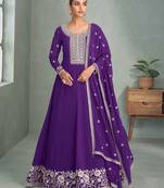 Purple thread embroidery & sequins work georgette anarkali suit - free size stitching (size upto 42")