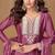 Purple embroidery, zari & sequins work chinnon silk straight palazzo suit - free size stitching (size upto 42")