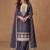 Steel blue embroidery, zari & sequins work chinnon silk straight palazzo suit - free size stitching (size upto 42")