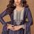 Steel blue embroidery, zari & sequins work chinnon silk straight palazzo suit - free size stitching (size upto 42")