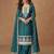 Teal blue embroidery, zari & sequins work chinnon silk straight palazzo suit - free size stitching (size upto 42")