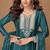 Teal blue embroidery, zari & sequins work chinnon silk straight palazzo suit - free size stitching (size upto 42")