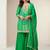 Lime green embroidered zari work & printed top chinnon silk straight palazzo suit - free size stitching (size upto 42")