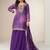 Purple embroidered zari work & printed top chinnon silk straight palazzo suit - free size stitching (size upto 42")