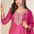 Pink embroidered zari work & printed top chinnon silk straight palazzo suit - free size stitching (size upto 42")