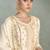 Off white embroidered & sequins work chinnon silk straight palazzo suit - free size stitching (size upto 42")