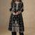 Black embroidery, mirror & sequins work chinnon silk anarkali palazzo suit - free size stitching (size upto 42")