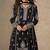 Black embroidery, mirror & sequins work chinnon silk anarkali palazzo suit - free size stitching (size upto 42")
