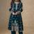 Teal blue embroidery, mirror & sequins work chinnon silk anarkali palazzo suit - free size stitching (size upto 42")