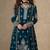 Teal blue embroidery, mirror & sequins work chinnon silk anarkali palazzo suit - free size stitching (size upto 42")