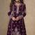 Wine embroidery, mirror & sequins work chinnon silk anarkali palazzo suit - free size stitching (size upto 42")