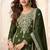 Mehndi green embroidery & sequins work chinnon silk straight palazzo suit - free size stitching (size upto 42")