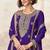 Purple embroidery & sequins work chinnon silk straight palazzo suit - free size stitching (size upto 42")