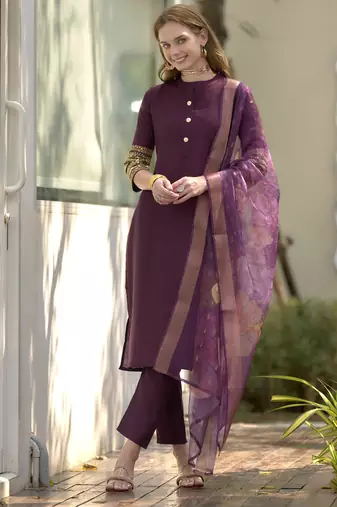 Roman with mandarin collar party wear kurti set