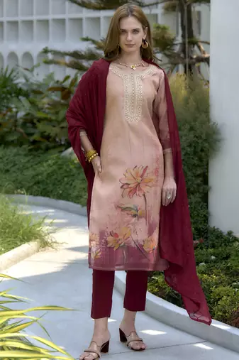 Tissue with floral print and embroidery party wear kurti set