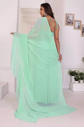 ready to wear new collection georgette ruffle style saree with embroidery blouse & belt