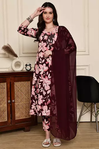 Rajnandini women's cotton blend  floral printed kurta & pant with dupatta