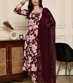 women's cotton blend  floral printed kurta & pant with dupatta