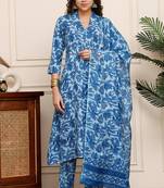 women's cotton blend  floral printed kurta & pant with dupatta
