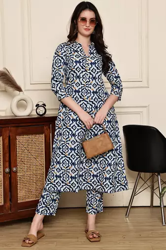 Rajnandini women's cotton jaipuri printed kurta with pant