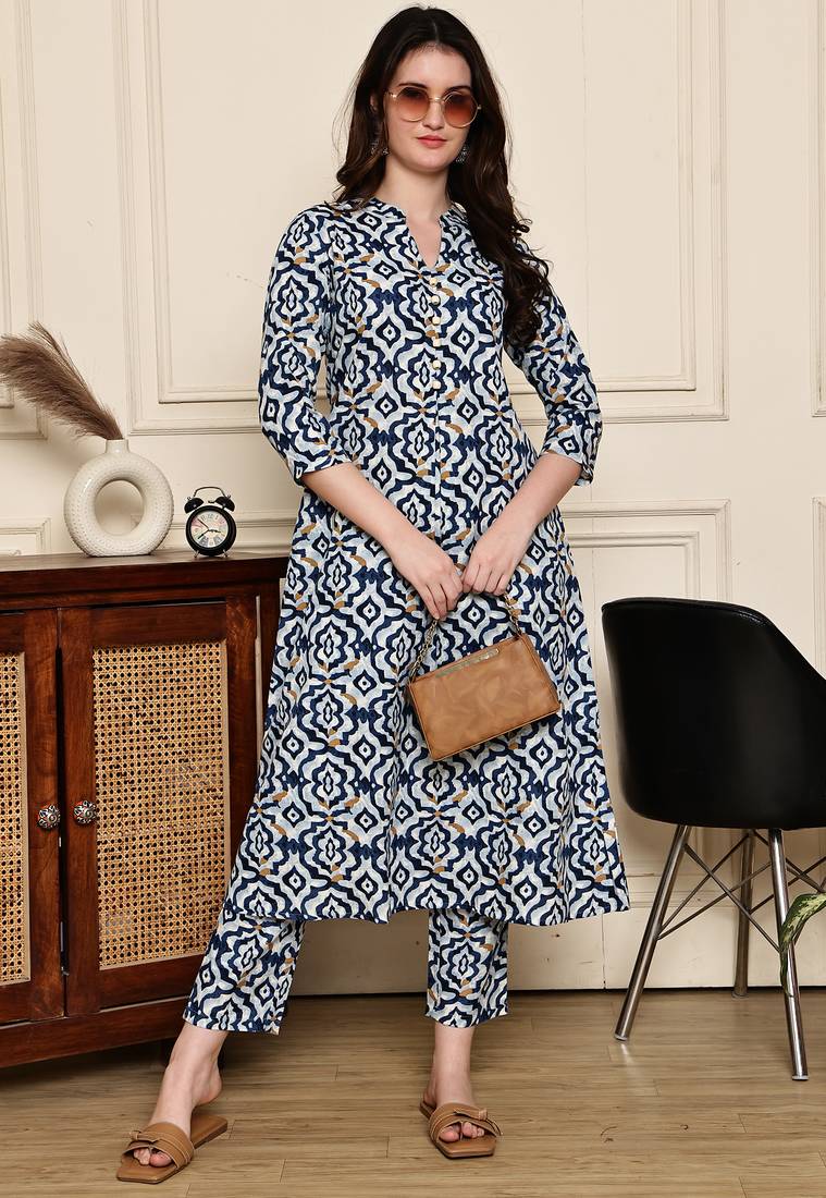 Rajnandini women's cotton jaipuri printed kurta with pant