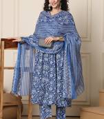 women's cotton blend  floral printed kurta & pant with dupatta