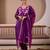 Flying flamingo purple silk hand embroidered suit set