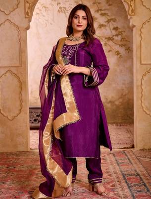 Krishika purple silk vrindavan themed hand embroidered suit set 2