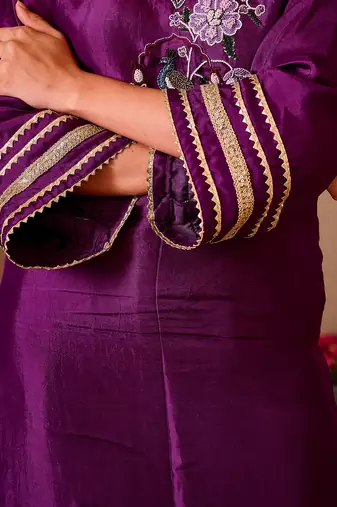 Mayuri purple silk hand embroidered suit set