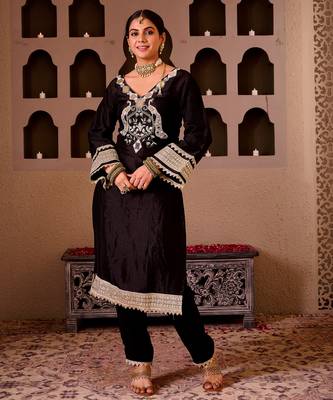 Sheeshmahal black  silk hand embroidered suit set 4
