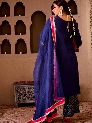 Ashnoor navy blue silk hand embroidered suit set 6