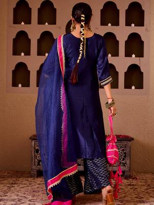 Ashnoor navy blue silk hand embroidered suit set 7