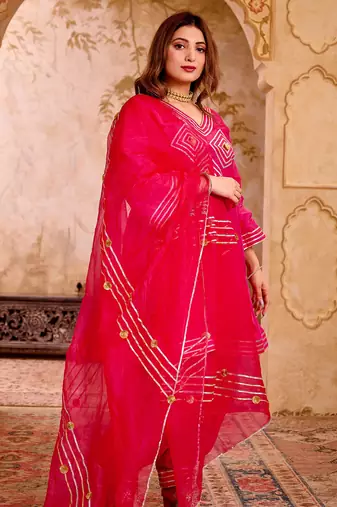 Pink silk suit with gota work
