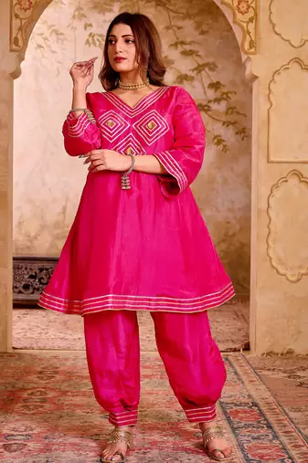Pink silk suit with gota work