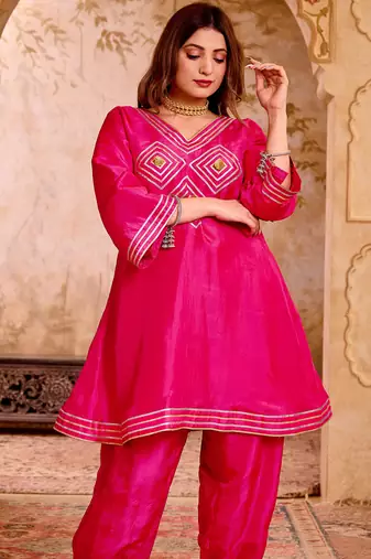 Pink silk suit with gota work