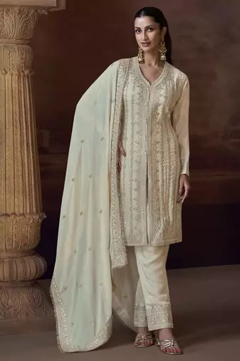 Ivory chinon silk free size upto 44 full stitched suits