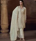 Ivory chinon silk free size upto 44 full stitched suits